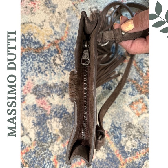Massimo Dutti Brown Suede Fringe Crossbody Bag | Zip Closure | Adjustable Strap - Picture 10 of 10